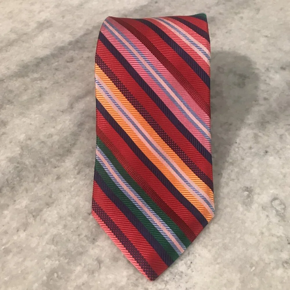 Altea‎ Milano Tie Mens Multicolor Striped Silk Handmade Italy Bold Formal 3x59in